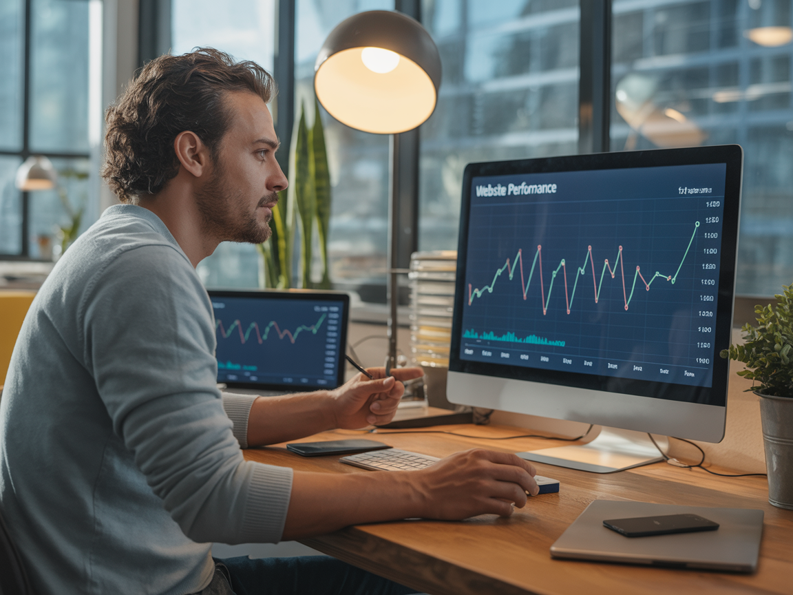 An entrepreneur reviewing business charts 
